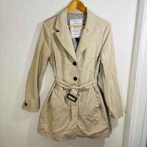 Mango Women Tan Belted Trench Coat Floral Paisley Lining Size Lage